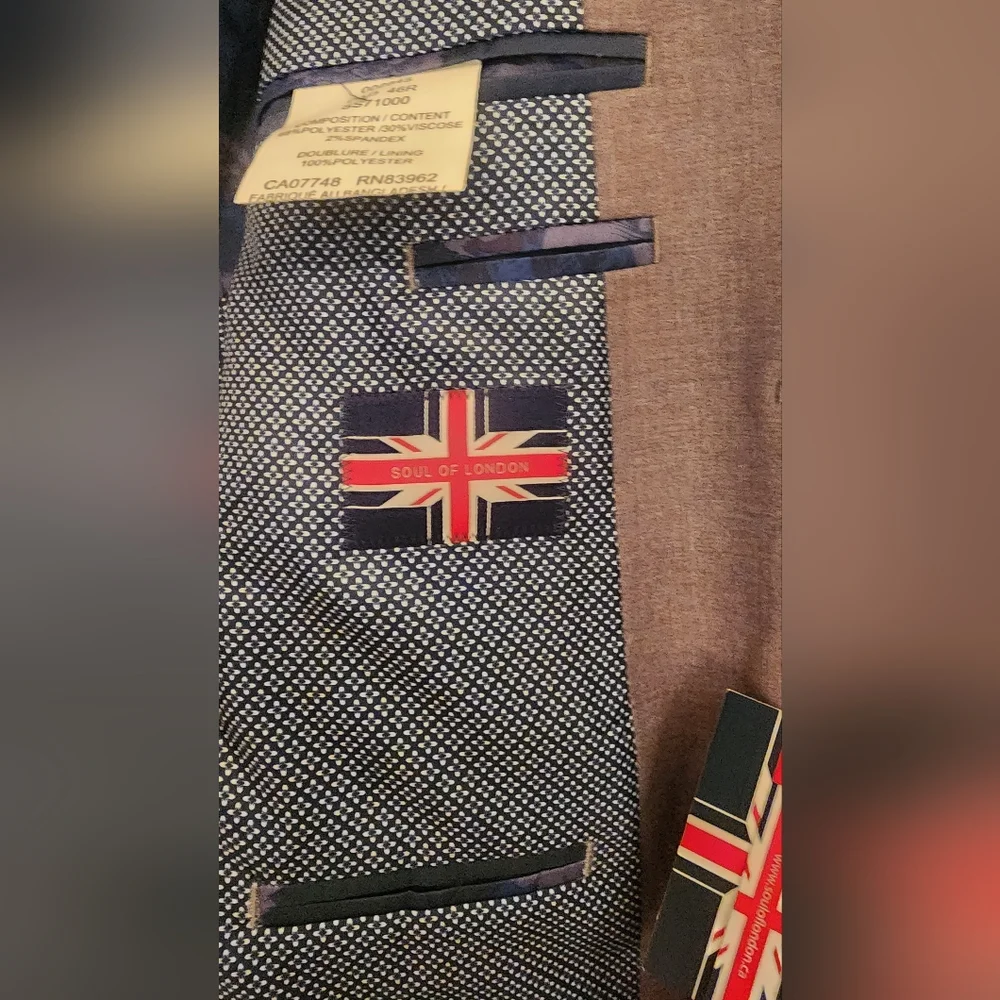 SOUL OF LONDON Two button Notch lapel Men's Slim fit  Blazer In Gray Sz 46R